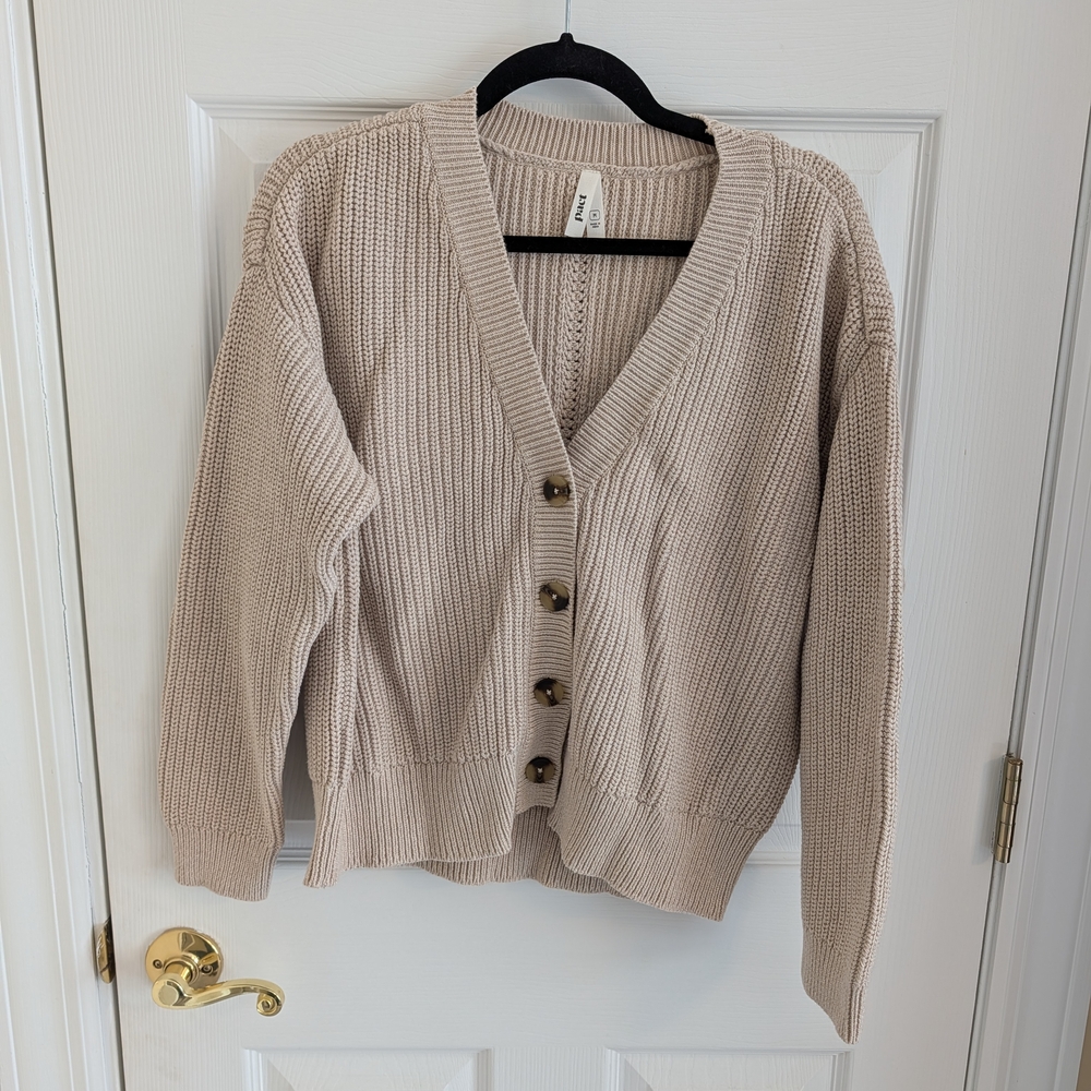 BRAND NEW Pact luxe knit cotton cardigan, flax, size M